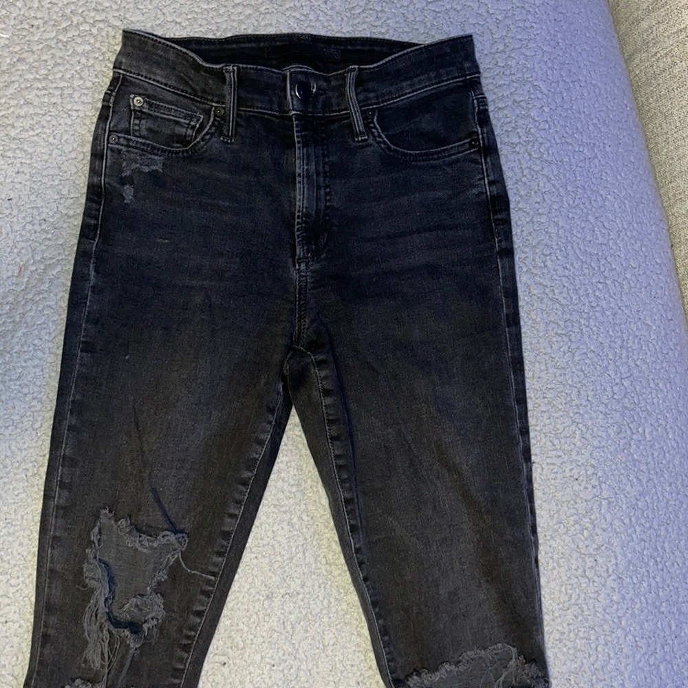 Charlie high rise distressed washed black Joe’s skinny jeans, size 25